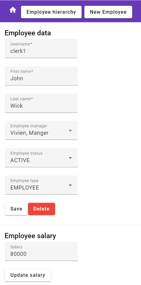 Wagesum Angular UI - employee details